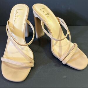 Lulus Ferrara Nude Natural High Heel Strappy Sandals Size 7.5 Heel 4.5”